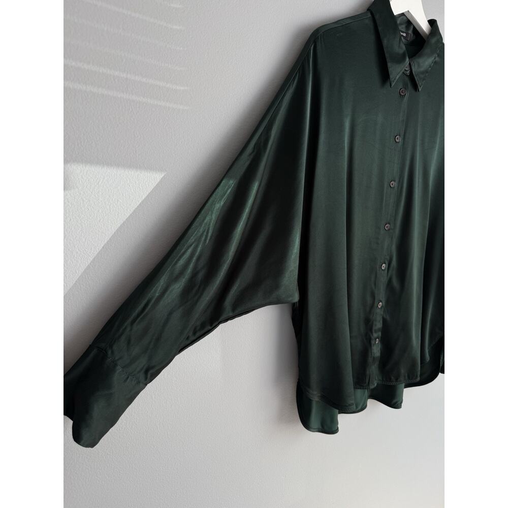 Madewell Green Satin Button Down Shirt Dolman Sleeve Oversized Relaxed Size L - Picture 4 of 8